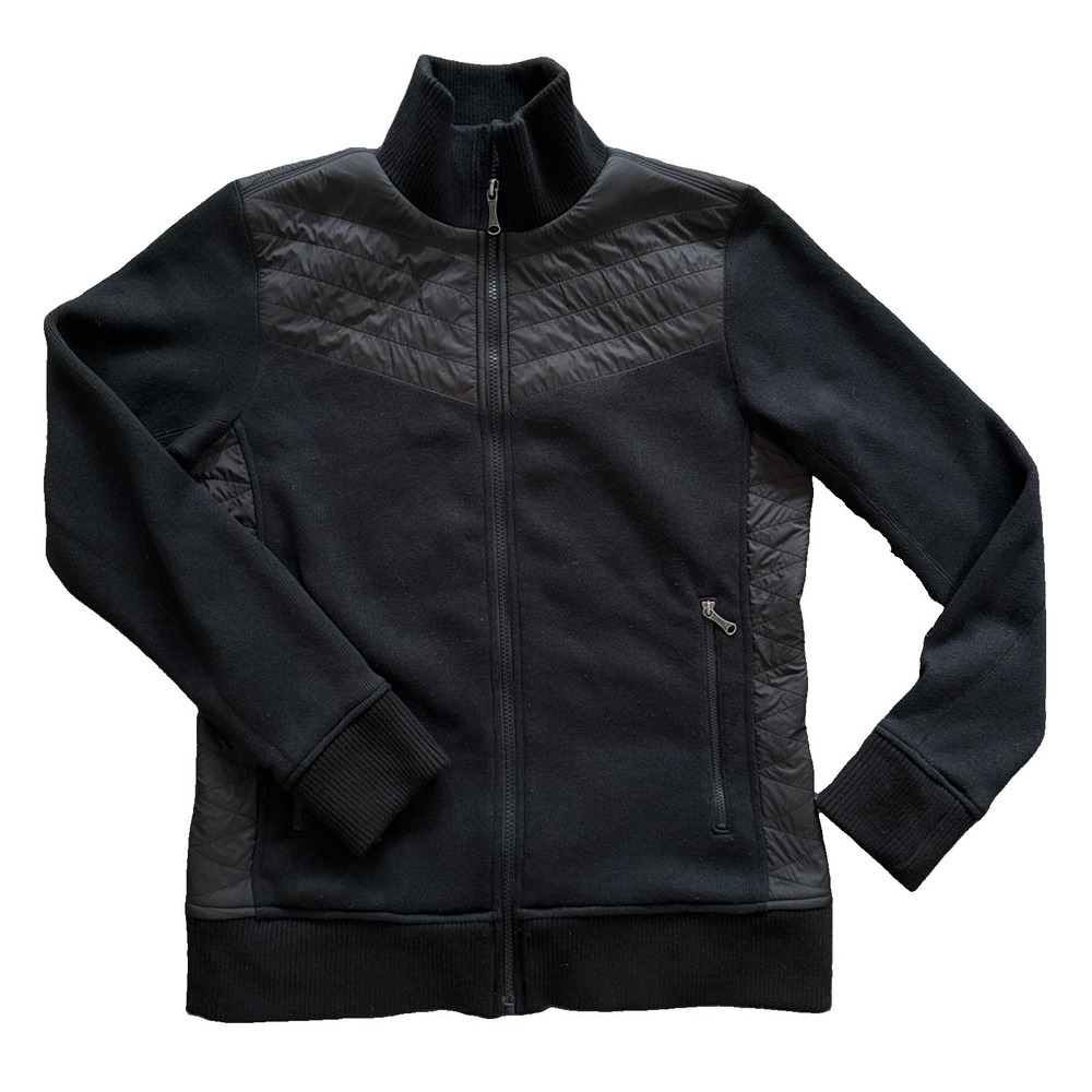 Marmot Full Zip Fleece Jacket Women Large Black Quilted Insulated Hybrid Pockets